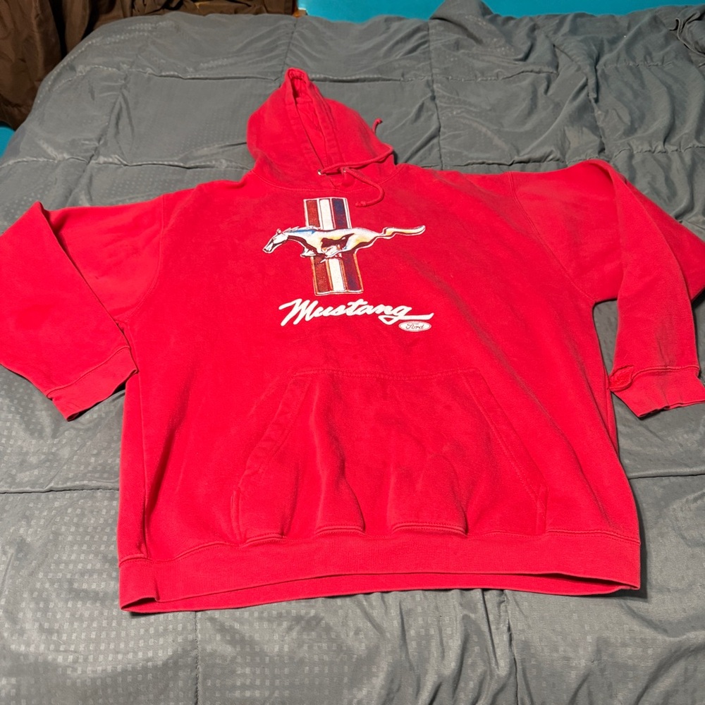 READ TNT Vintage Ford Mustang Hoodie Racing Red Pullover Y2K Sweatshirt Adult XL